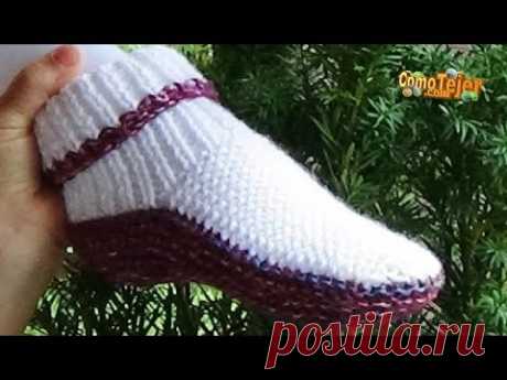 Pantuflas Únicas. Babuchas. Zapatilla. Slippers. Paso a Paso 2 agujas/tricot/palillos (761)