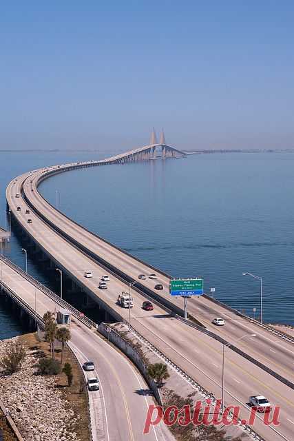 Sunshine Skyway Bridge, fishing pier, Tampa Bay, Florida | FLORIDA