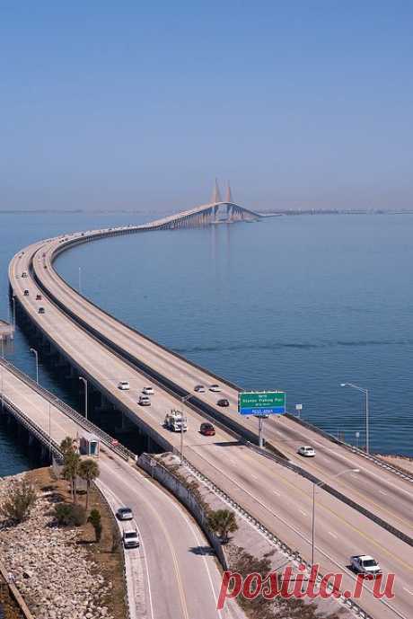 Sunshine Skyway Bridge, fishing pier, Tampa Bay, Florida | FLORIDA