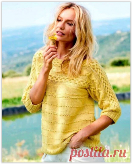 Вспоминаем теплое лето: вяжем пуловер "Одуванчик" спицами