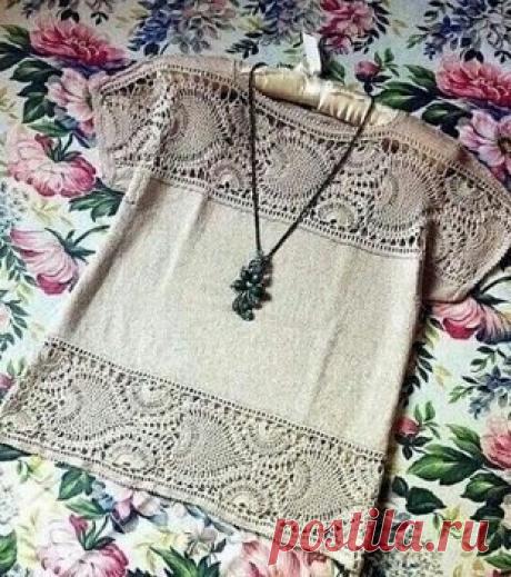 ТКАНЬ+ВЯЗАНАЯ ВСТАВОЧКА. КРЮЧОК. Идея.