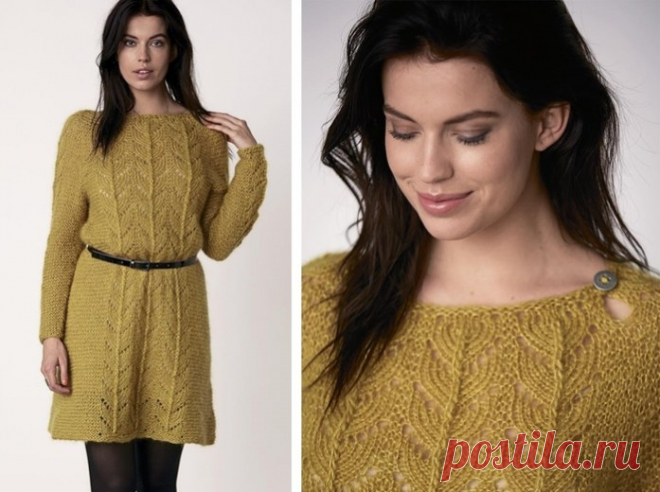 Интересное платье с асимметричным вырезом-капелькой (Вязание спицами) — Журнал Вдохновение Рукодельницы