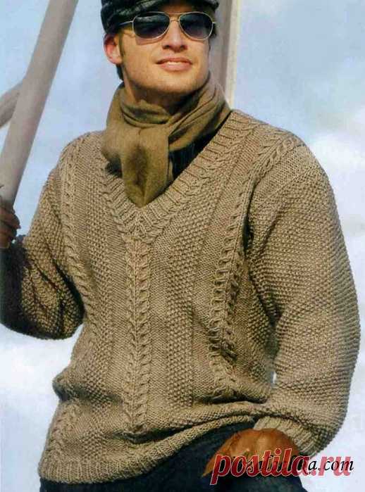 Мужской пуловер с V-образным вырезом