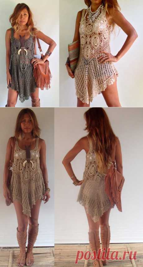 Crochet Tunic Dress Boho Dress/ hippie dress Colors от PadMa88