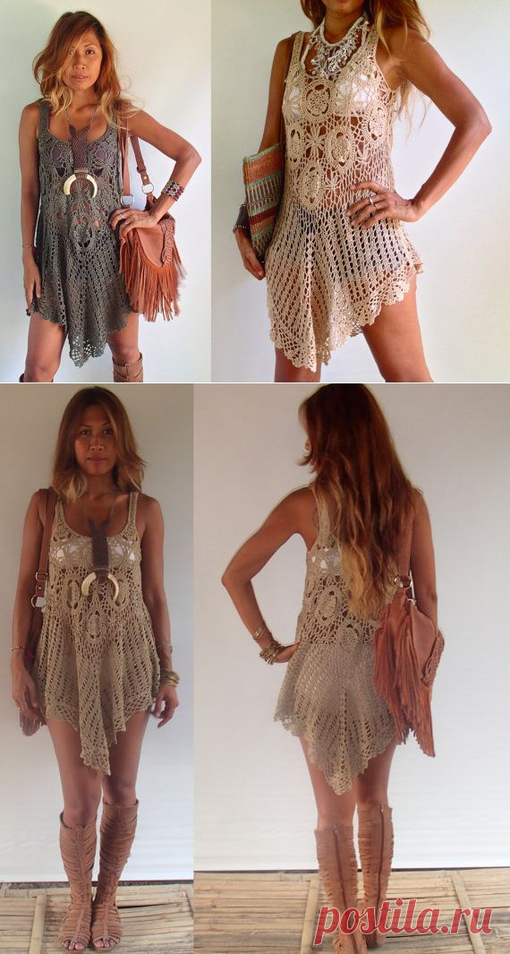 Crochet Tunic Dress Boho Dress/ hippie dress Colors от PadMa88