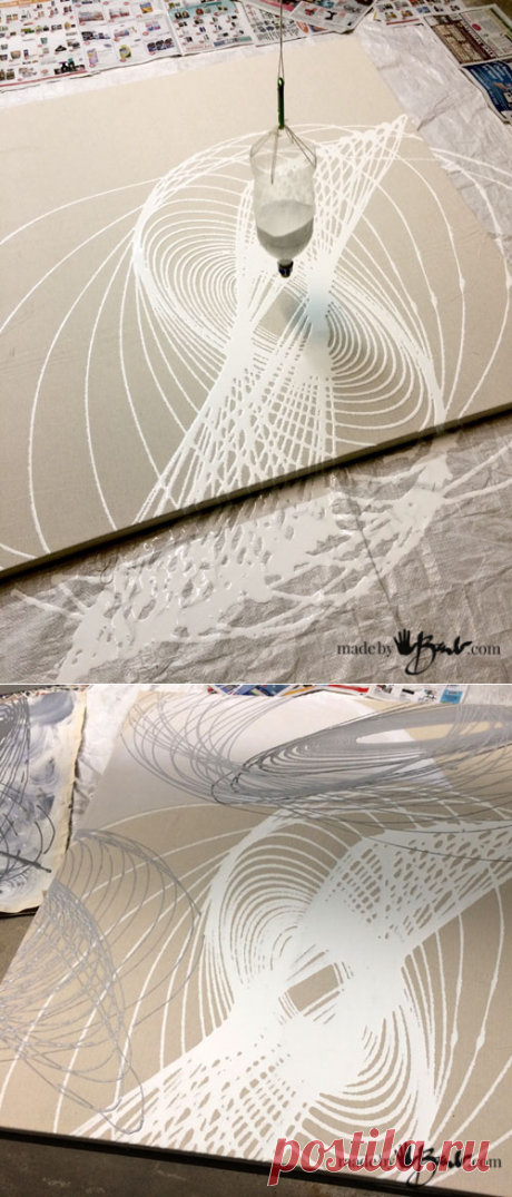 DIY Modern Pendulum Art - Made By Barb - Простая качание маятника, наполненного краской, создает картины для современных художественных полотен и геометрических рисунков