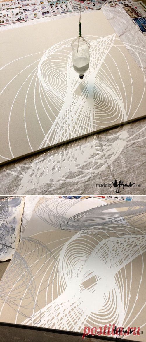 DIY Modern Pendulum Art - Made By Barb - Простая качание маятника, наполненного краской, создает картины для современных художественных полотен и геометрических рисунков