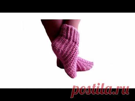 Тапочки следки спицами резинка //Василиса