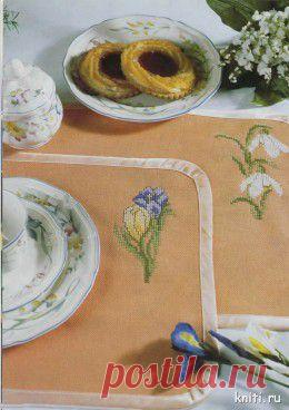 Вышивка цветочки на салфетке – Мир вязания и рукоделия