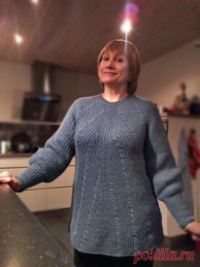 Тёплый пуловер полупатентной резинкой | Вязание для женщин спицами. Схемы вязания спицами Очень понравилась увиденная однажды комбинация реглана, кос и полупатентной резинки. Для пробного экземпляра взяла Пехорку, пряжа Деревенская классическая, 100% шерсть, 250м/100г. Слово 