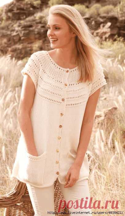 Кардиган с круглой кокеткой. Liv by DROPS design.