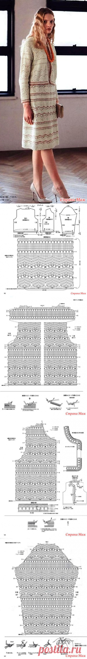 . Нежно-фисташковый костюм с контрастной отделкой. - Все в ажуре... (вязание крючком) - Страна Мам