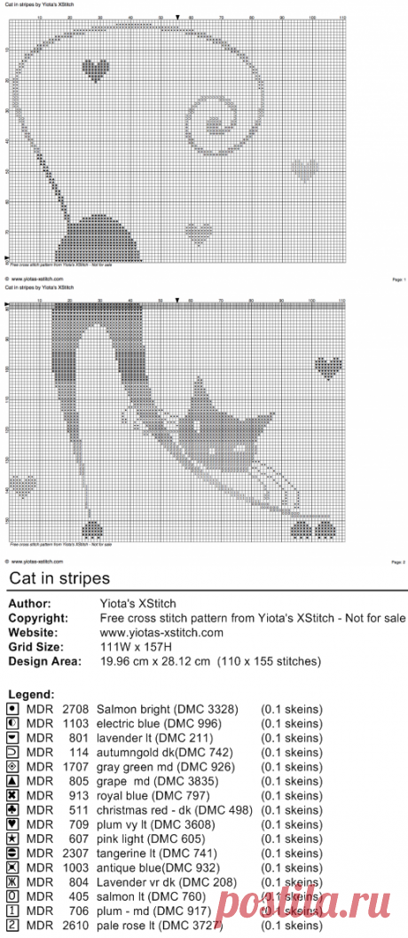Cat in stripes free cross stitch pattern | Yiotas XStitch