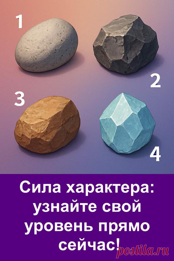 Выберите камень на картинке и узнайте уровень своей внутренней силы. Каждый камень символизирует особый тип характера. Тест поможет понять, что двигает вами в жизни и какие качества являются вашими самыми сильными. Просто следуйте интуиции и выбирайте тот камень, который первым привлёк ваше внимание. Узнайте, что ваш выбор расскажет о вашей силе и устойчивости.