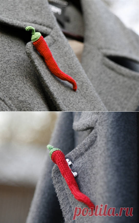Red hot chili pepper brooch crochet brooch whimsical