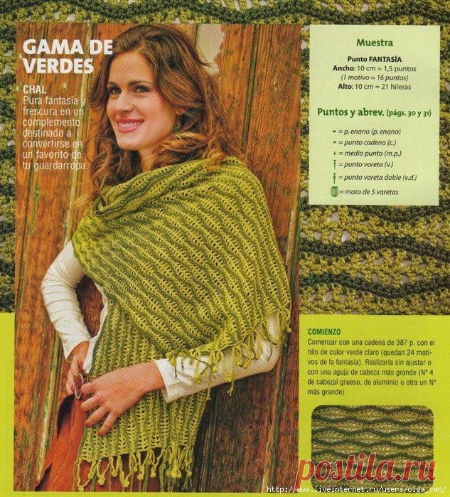 Палантин двухцветным волнистым узором. Крючком. Схемы. Без перевода. / Обсуждение на LiveInternet - Российский Сервис Онлайн-Дневников