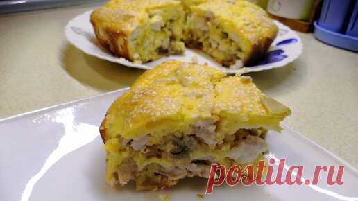 Заливной ПП пирог с курицей и грибами - сытный ужин для всей семьи