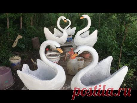 diy, Vaso cisne de cimento, concrete swan vase