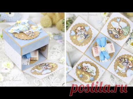 Минимум материалов и такая милота! Завораживающий процесс создания ДЕТСКОЙ ОТКРЫТКИ-КОРОБОЧКИ💙