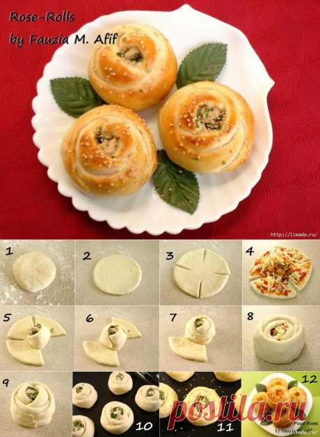 аппетитные розочки из теста с начинкой....