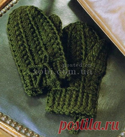 зеленые варежки вязаные крючком