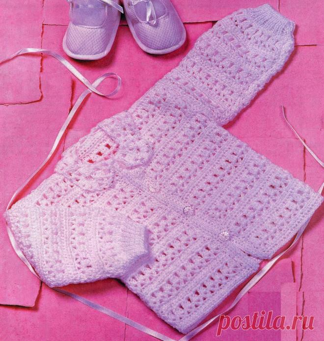 Жакет на пуговицах на новорожденную девочку вязаный крючком | петелики