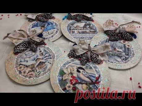Christmas  pendants♡♡♡Decoupage tutorial