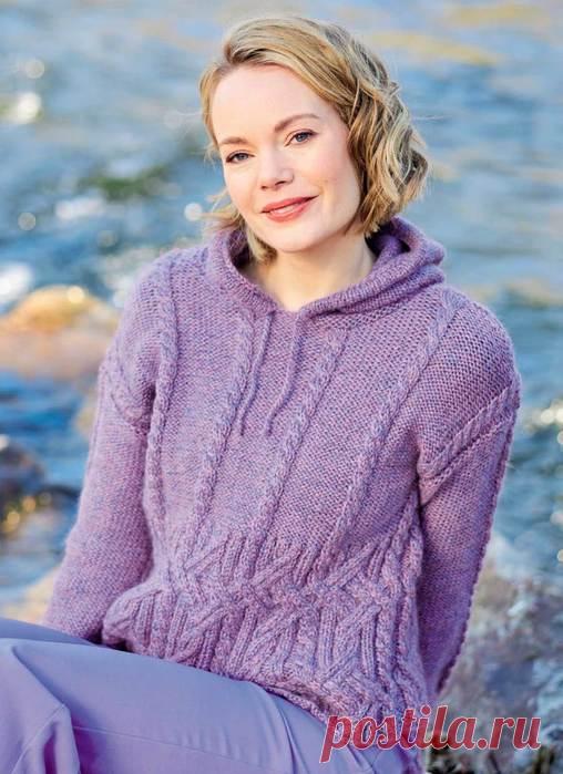 >Вязаный пуловер с капюшоном