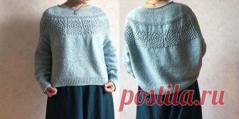 Женский джемпер Gothic Daruma Женский оригинальный джемпер с полосой выразительного узора на круглой кокетке, который смотрится достаточно легким, не перегружая образ. Джемпер вяжется спицами сверху вниз.