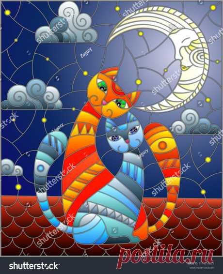 Стоковая векторная графика «Couple Cats Stained Glass Abstract Style» (без лицензионных платежей), 1164316021: Shutterstock