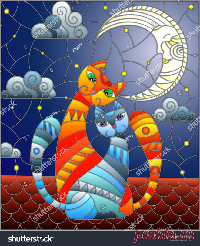 Стоковая векторная графика «Couple Cats Stained Glass Abstract Style» (без лицензионных платежей), 1164316021: Shutterstock