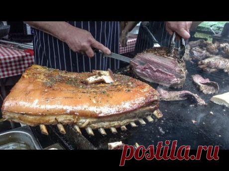 Argentina Street Food. Huge Blocks of Meat on Grill. London