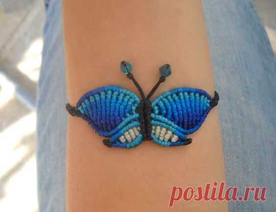 Macrame bracelet blue butterfly/handmade micromacrame