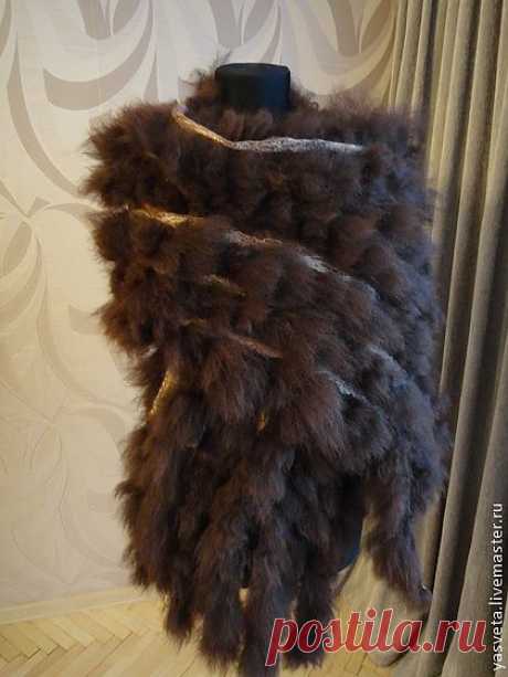 Палантин эко мех Мулатка шоколадка - коричневый,в полоску,эко-мех,палантин