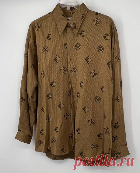 Romanelli All over Graphic Button Up Long Sleeve Shirt Large 16-16.5 Vintage | eBay