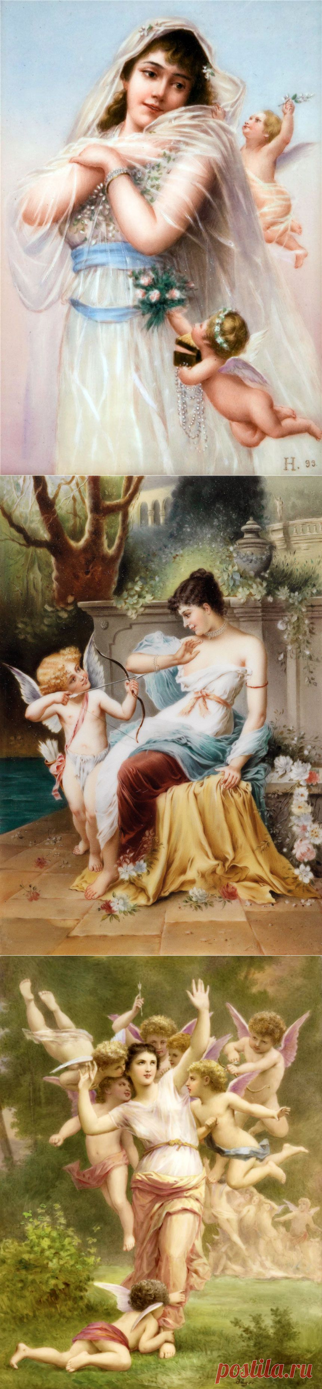 Аллегорическое:"Фантазии с Амуром" | Живопись на фарфоре.