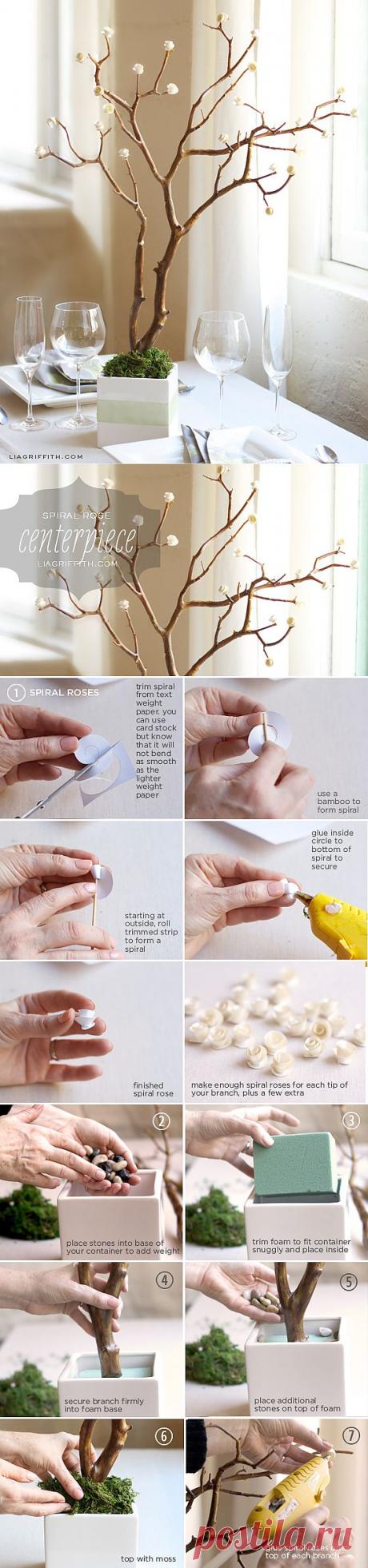 DIY Декоративное деревце с бумажными розочками для украшения интерьера | Lia Griffith