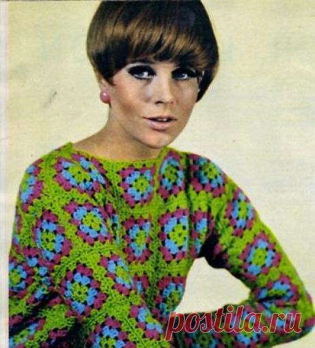 Vintage CROCHET PATTERN Mod 60's Granny Square Jumper