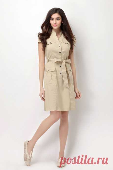 cotton women summer dress khaki beige color casual dress w/ button and pocket free shipping retail-in Dresses from Women's Clothing &amp; Accessories on Aliexpress.com | Alibaba Group