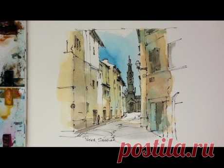 A demonstration of my Favorite urbansketching techniques. Pen and wash of an alley it Florence Italy