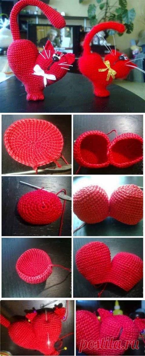 Игрушка "Котик-сердечко" крючком