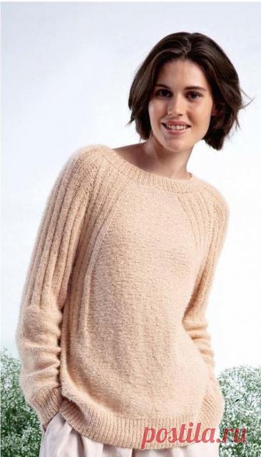 Классический пуловер реглан из фасонной хлопковой пряжи