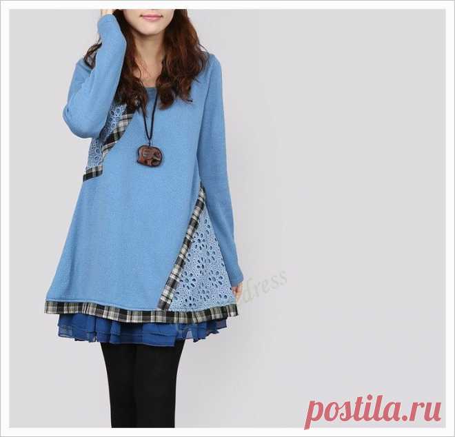 Блю хлопок свитер Женская платье Хлопок капюшоном на Uotimedress