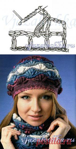 Берет и бактус крючком из витых столбиков