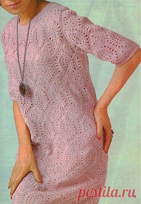 Платье из шестиугольных и квадратных мотивов | Ажурное чудо