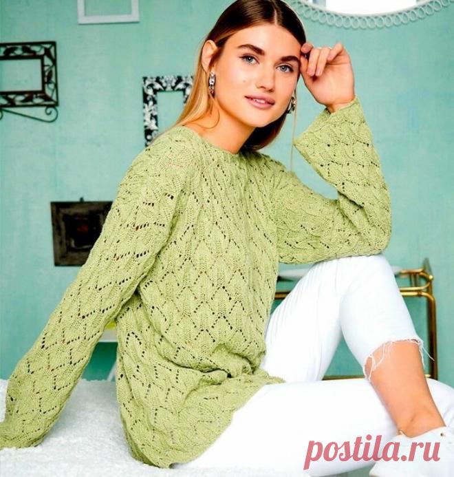 Джемпер, пуловер, свитер, модели в зеленом цвете спицами/ схемы. | Вязание