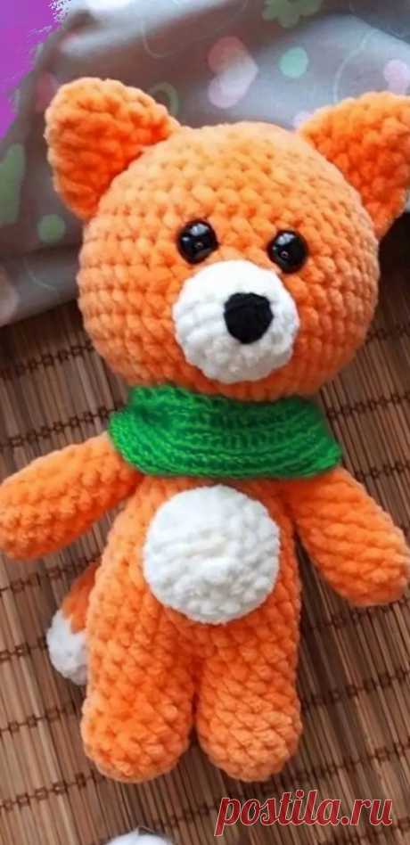 PDF Лисёнок крючком. FREE crochet pattern; Аmigurumi animal patterns. Амигуруми схемы и описания на русском. Вязаные игрушки и поделки своими руками #amimore - Лиса, лисица, лисёнок из плюшевой пряжи, плюшевая лисичка.