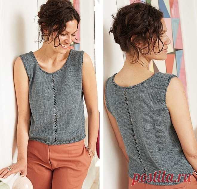 Топ с двумя ажурными полосками. Спицами. / knittingideas.ru