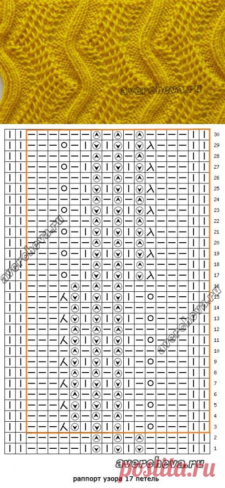 узор 490 вертикальные волны с патентным узором | каталог вязаных спицами узоров