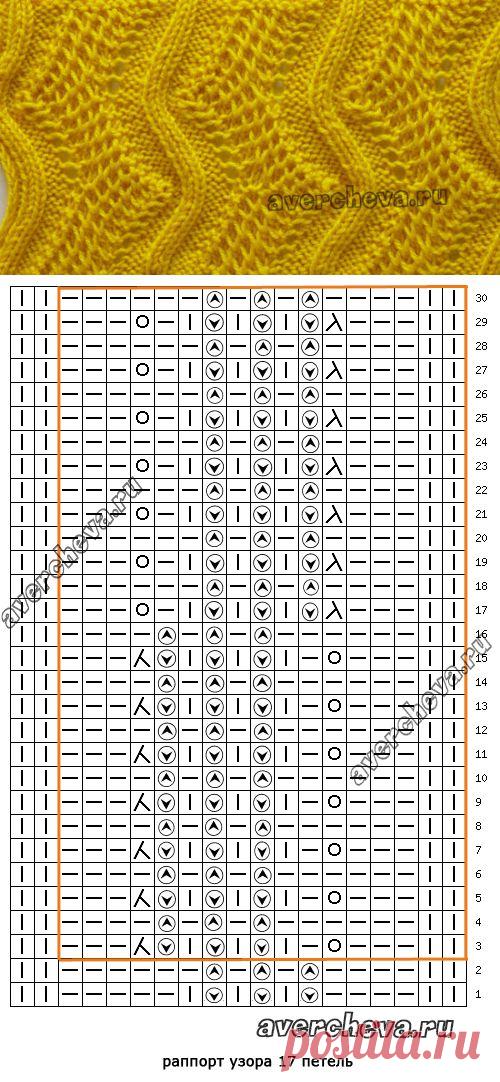 узор 490 вертикальные волны с патентным узором | каталог вязаных спицами узоров